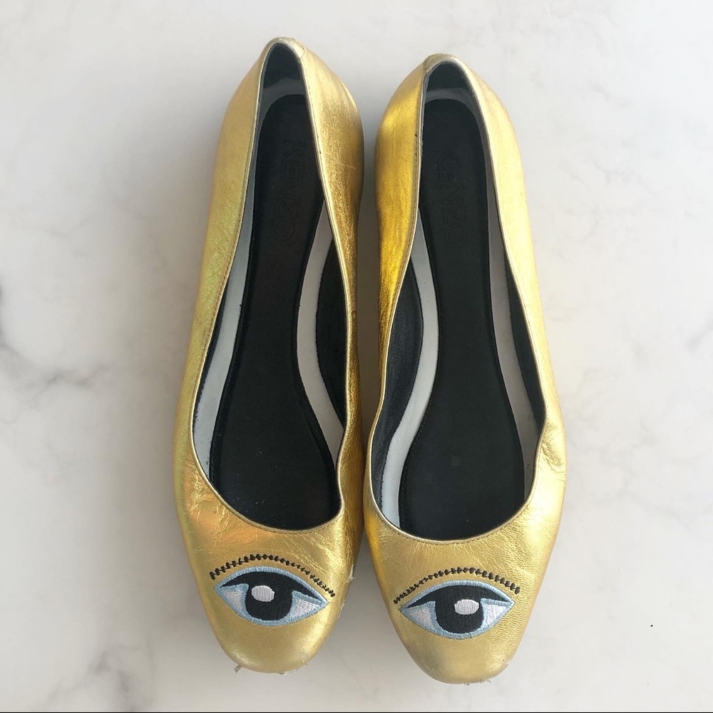 KENZO Metallic Gold Ballet Flats